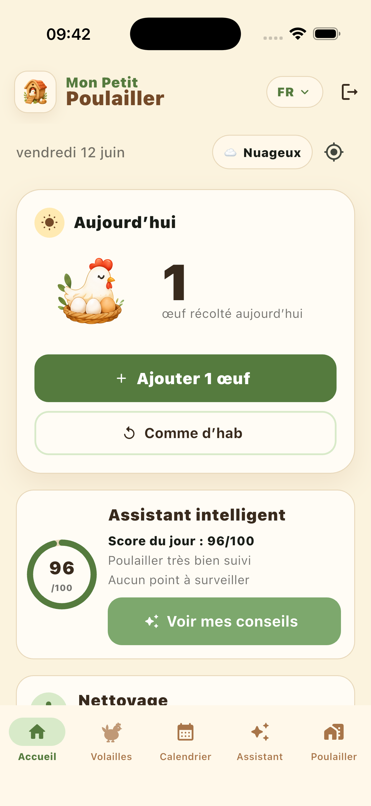 Application poulailler avec suivi des œufs et ajout rapide d'une ponte