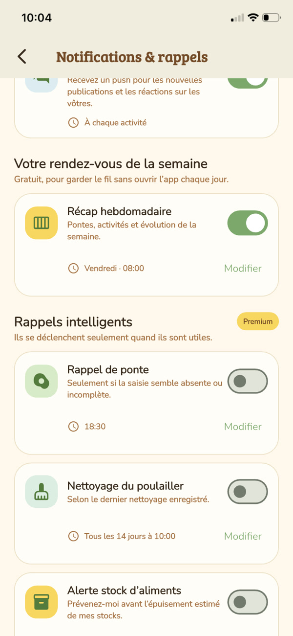Notifications, récap hebdomadaire et rappels intelligents